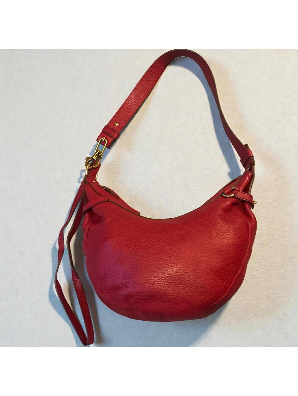 Salvatore Ferragamo Gancini Half Moon Hobo Bag Red Pebbled Leather Crossbody